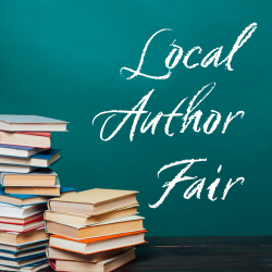 Local Author Fair with stack of books